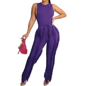 Two Piece Outfits Fringe Pants Set, SZ XL, 1M-150SET001